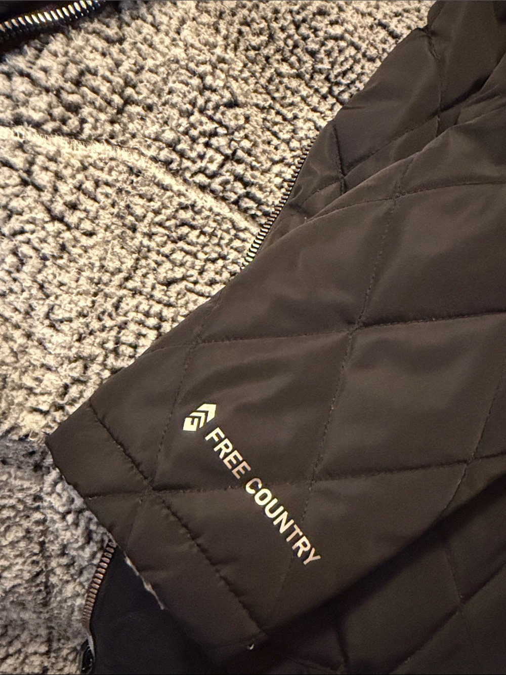 Free Country Black Quilted Hooded Puffer with Gray Sherpa Lining - Picture 6 of 6
